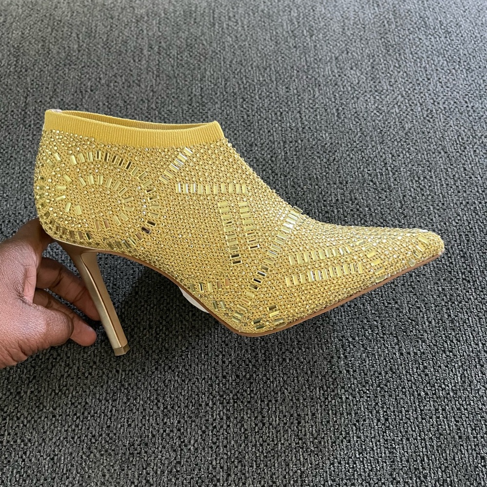 Elegant Yellow Embellished Ankle Boots